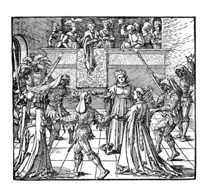 A torchlight military dance of the early 16th century. From a picture by Hans Burgkmair.